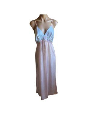 Vintage Yolande Pink Floral White Lingerie Slip Dress Size Medium